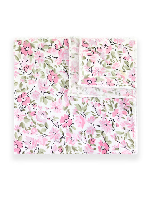 100% Cotton Floral Print Pocket Square - Pink