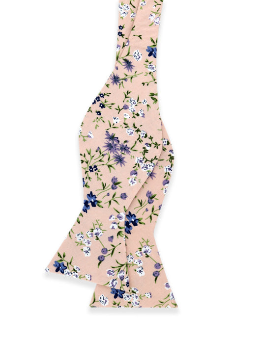 100% Cotton Floral Print Self-Tie Bow Tie - Pink & Purple