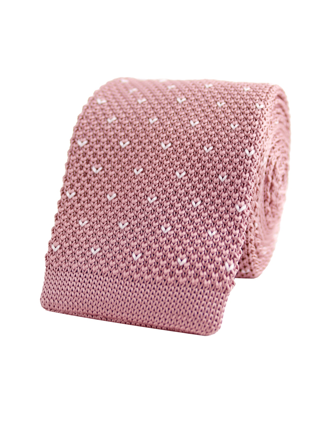 100% Polyester Square End Knitted Tie With Dots - Dusty Pink