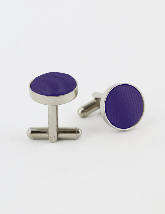 Woven Fabric Faced Cufflinks - Dark Purple