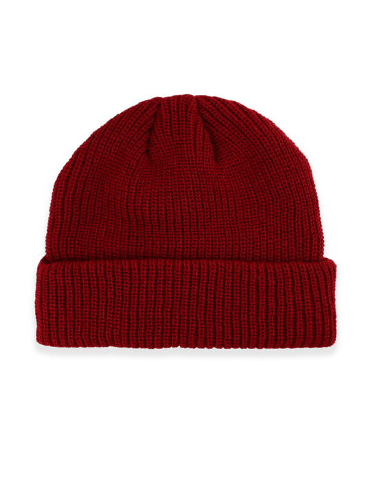 Ribbed Turn Up Fisherman Beanie - Red