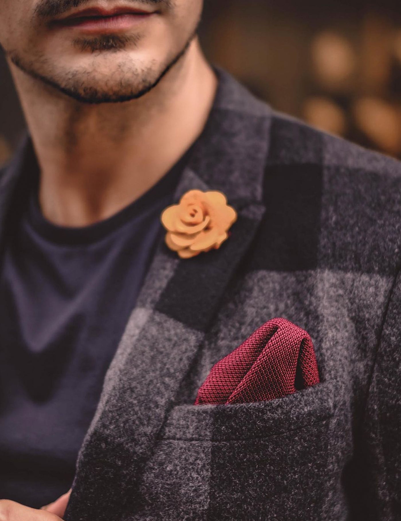 100% Polyester Knitted Pocket Square - Wine Red