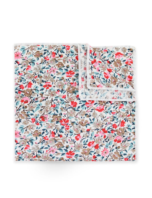 100% Cotton Floral Print Pocket Square - Red & Blue