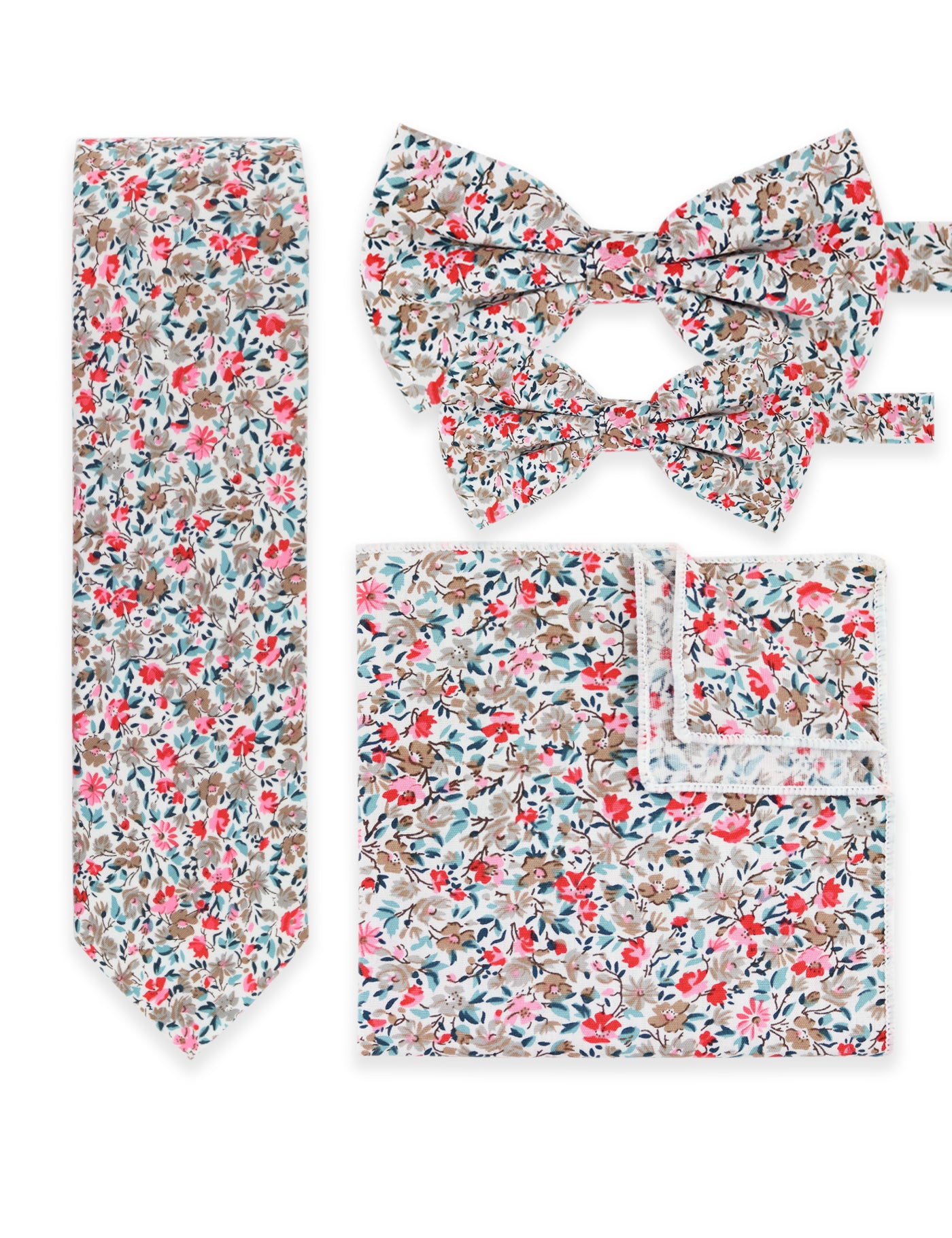 100% Cotton Floral Print Tie - Red & Blue