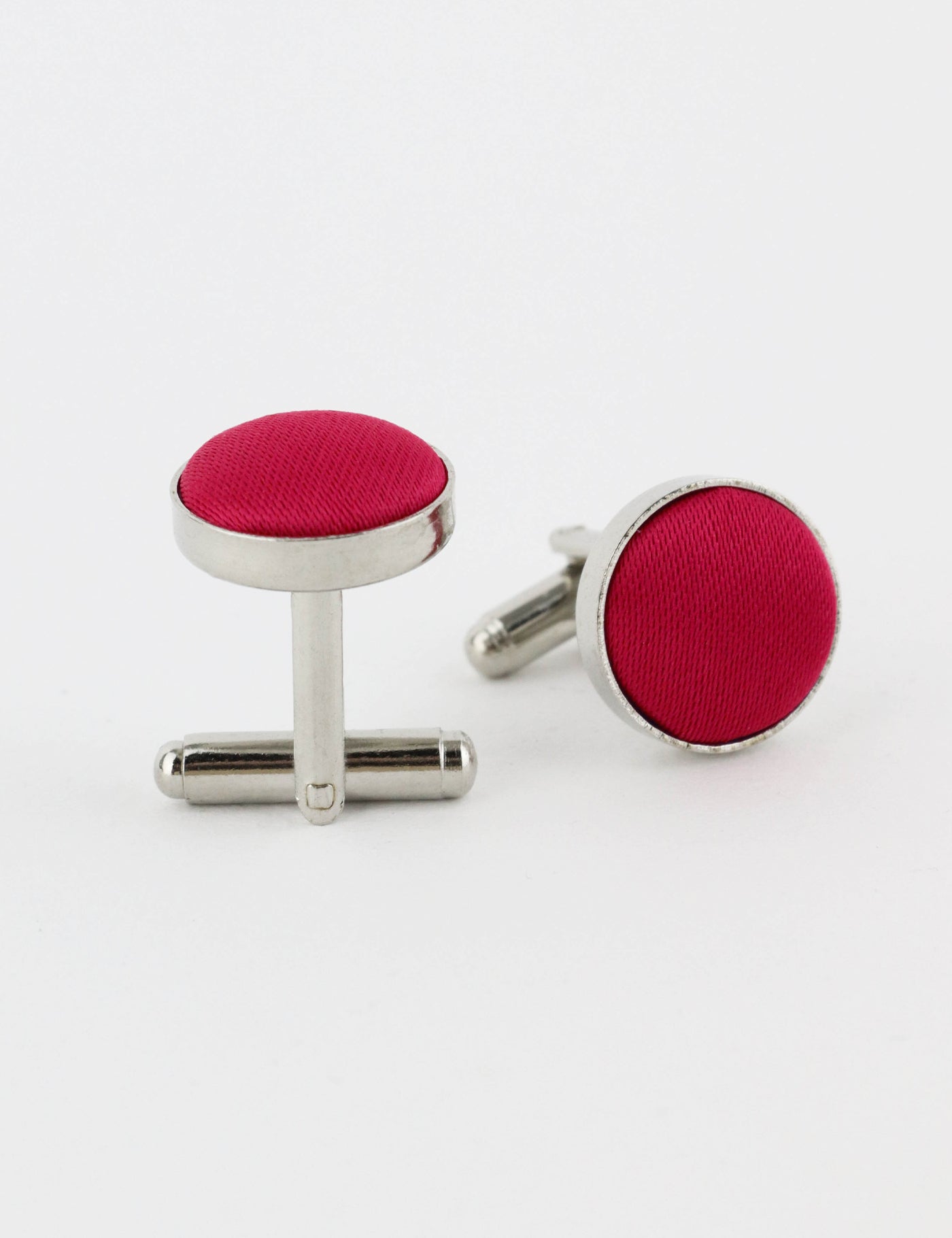 Woven Fabric Faced Cufflinks - Burgundy Red