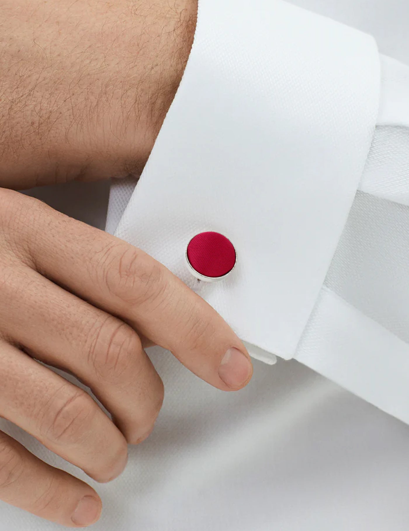 Woven Fabric Faced Cufflinks - Red