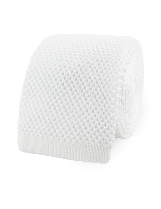 100% Polyester Square End Knitted Tie - White