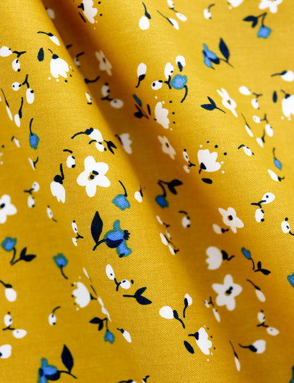 100% Cotton Floral Print Tie - Yellow & Blue