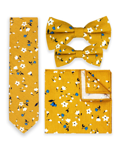 100% Cotton Floral Print Tie - Yellow & Blue