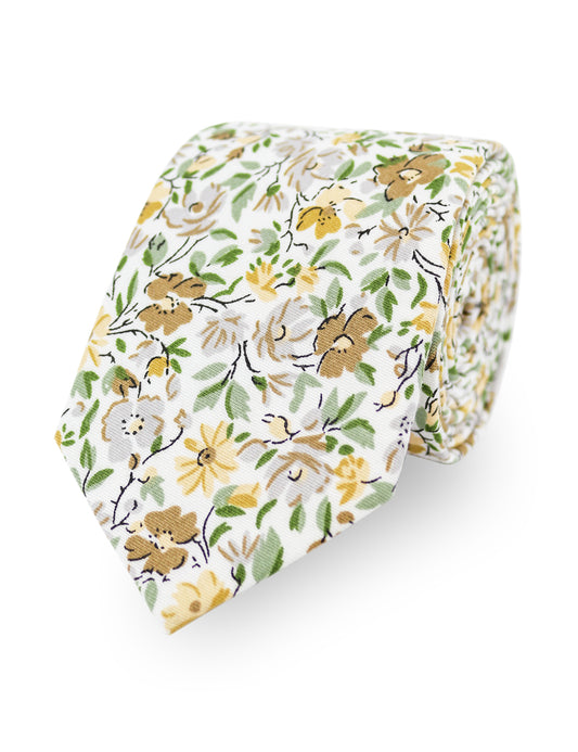 100% Cotton Floral Print Tie - Yellow