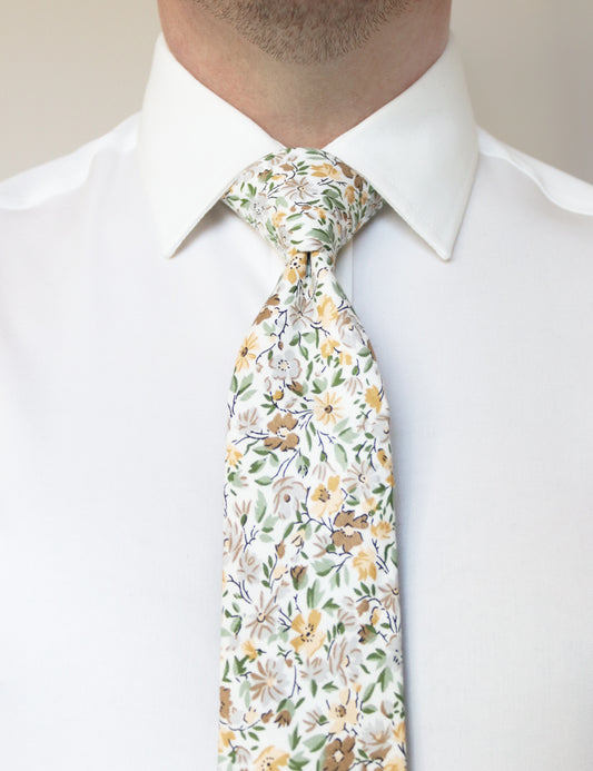 Floral Print Tie - Yellow & White