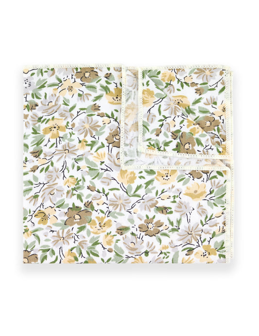 100% Cotton Floral Print Pocket Square - Yellow