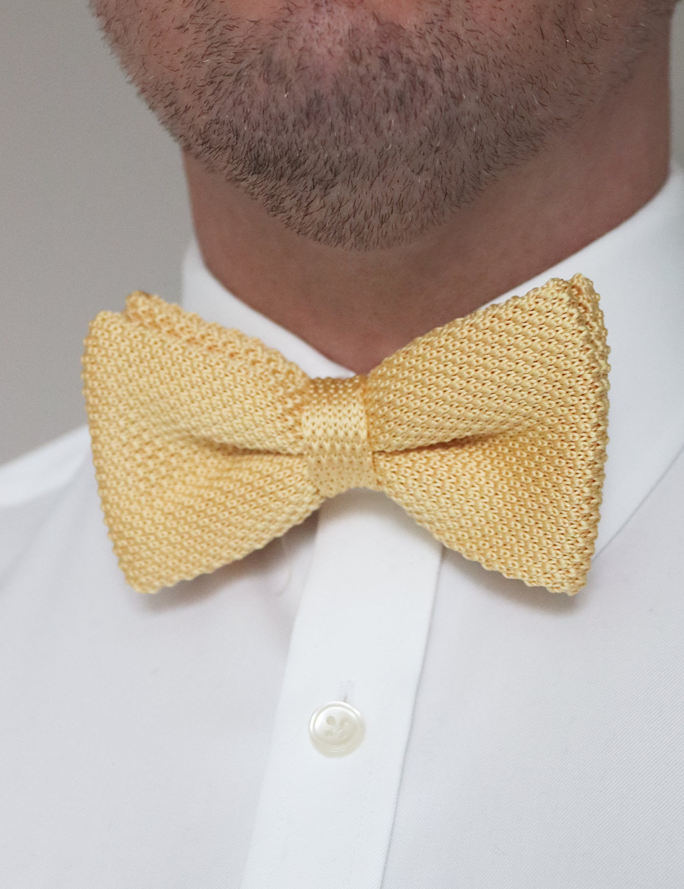 100% Polyester Knitted Bow Tie - Pastel Yellow