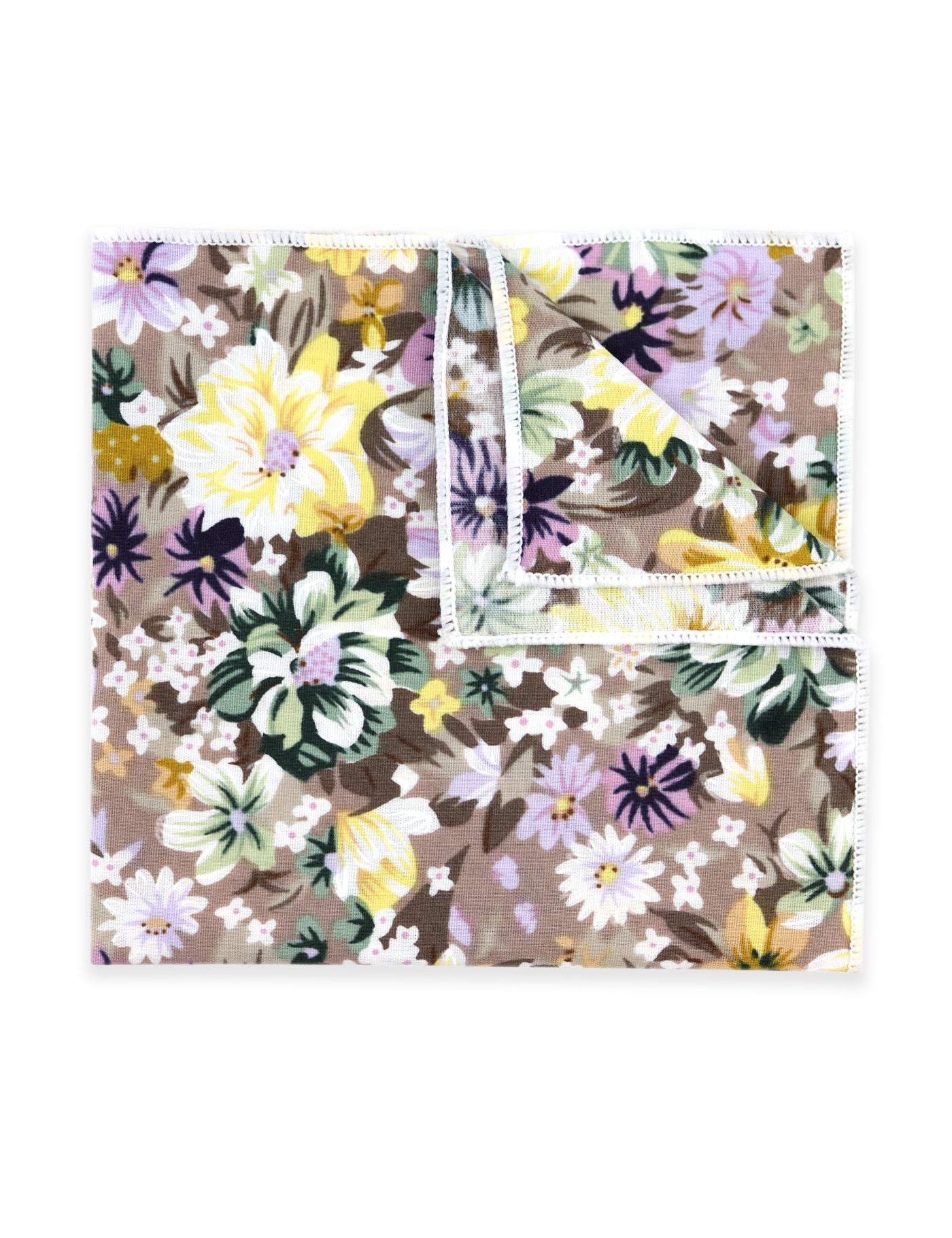 100% Cotton Floral Print Tie - Brown & Yellow