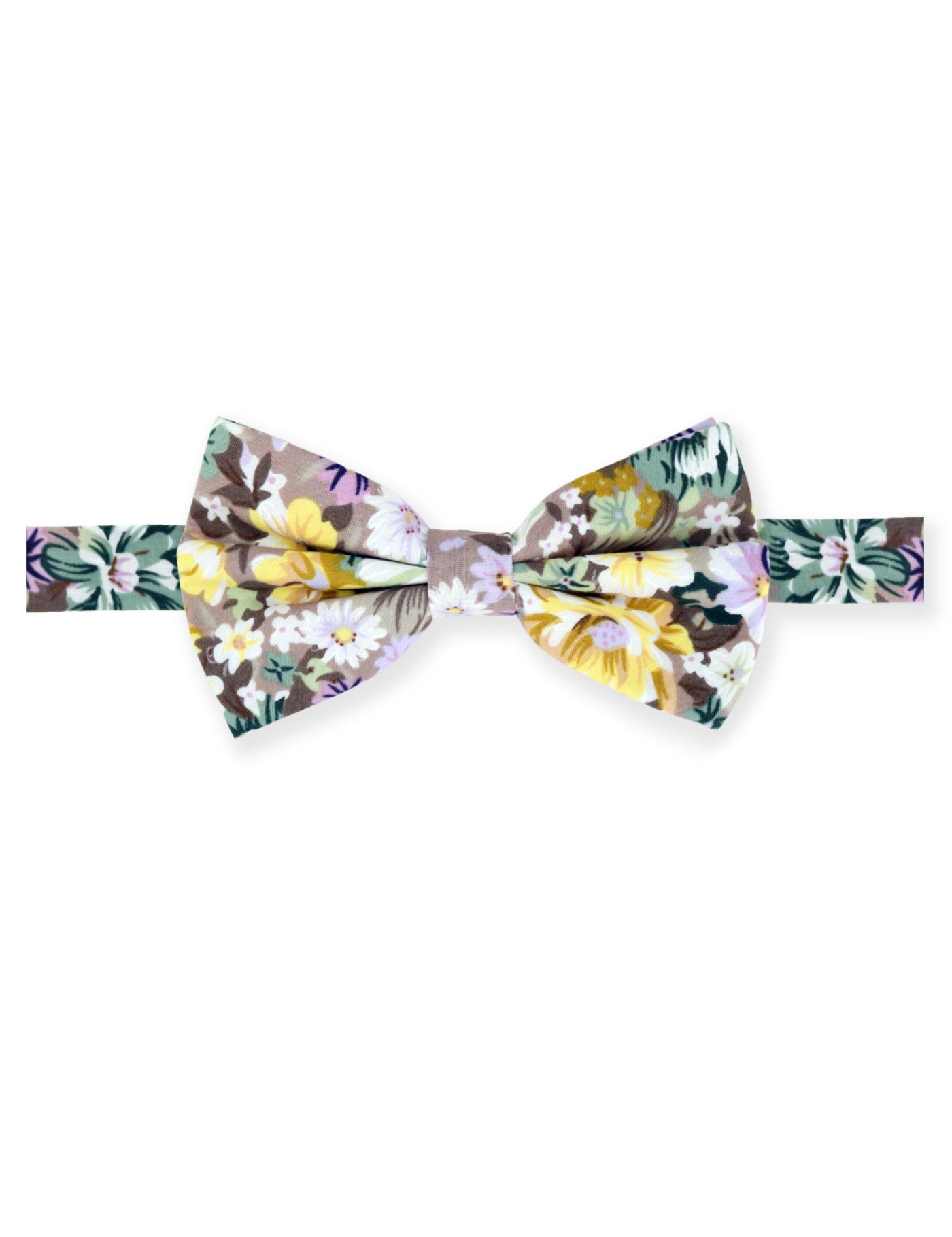100% Cotton Floral Print Self-Tie Bow Tie - Brown & Yellow