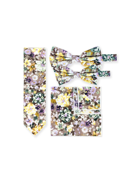 100% Cotton Floral Print Child Bow Tie - Brown & Yellow