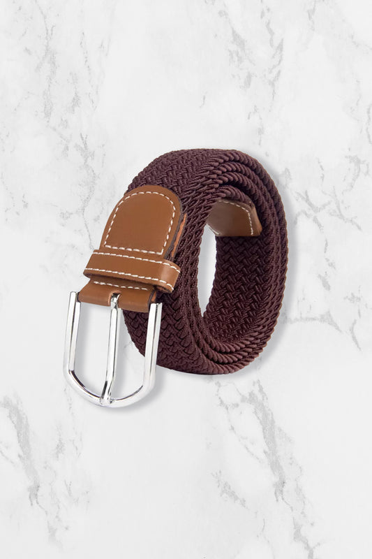 Woven Elasticated Belt - Brown