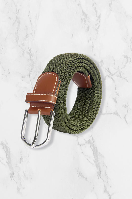 Woven Elasticated Belt - Army Green