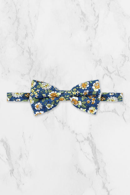 100% Cotton Floral Print Child Bow Tie - Blue & Yellow