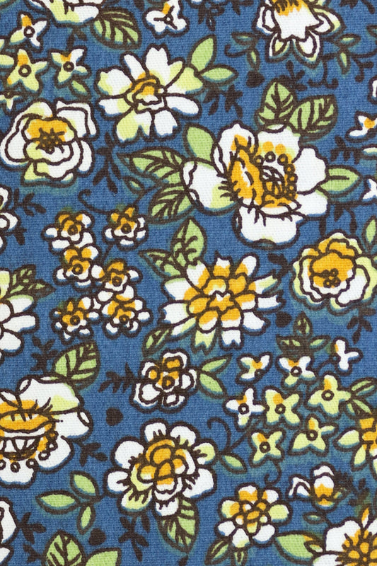 100% Cotton Floral Print Tie - Blue & Yellow