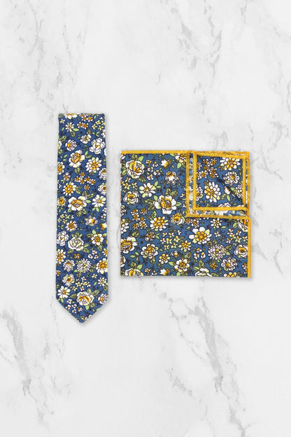 100% Cotton Floral Print Child Bow Tie - Blue & Yellow