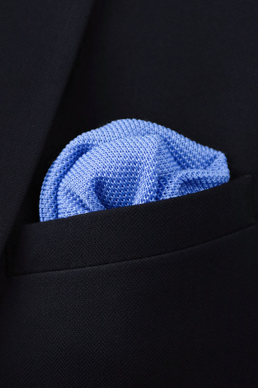 100% Polyester Knitted Pocket Square - Light Blue