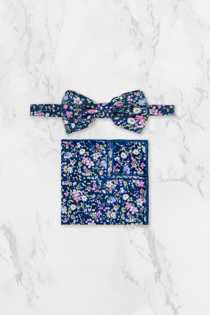 100% Cotton Floral Print Pocket Square - Blue & Pink