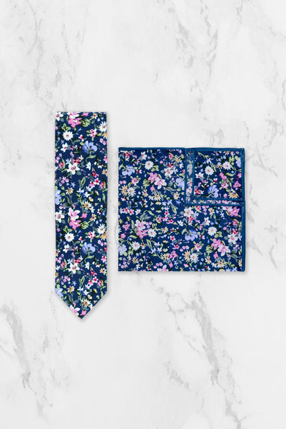 100% Cotton Floral Print Pocket Square - Blue & Pink