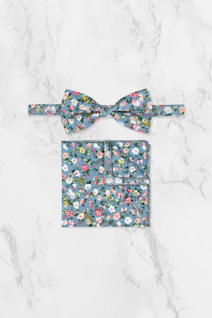 100% Cotton Floral Print Tie - Blue & Pink