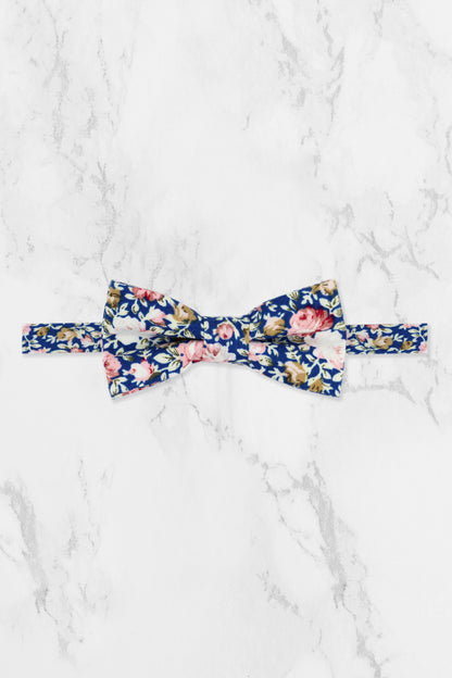 100% Cotton Floral Print Child Bow Tie - Blue & Pink