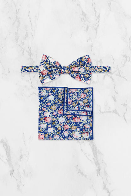 100% Cotton Floral Print Child Bow Tie - Blue & Pink