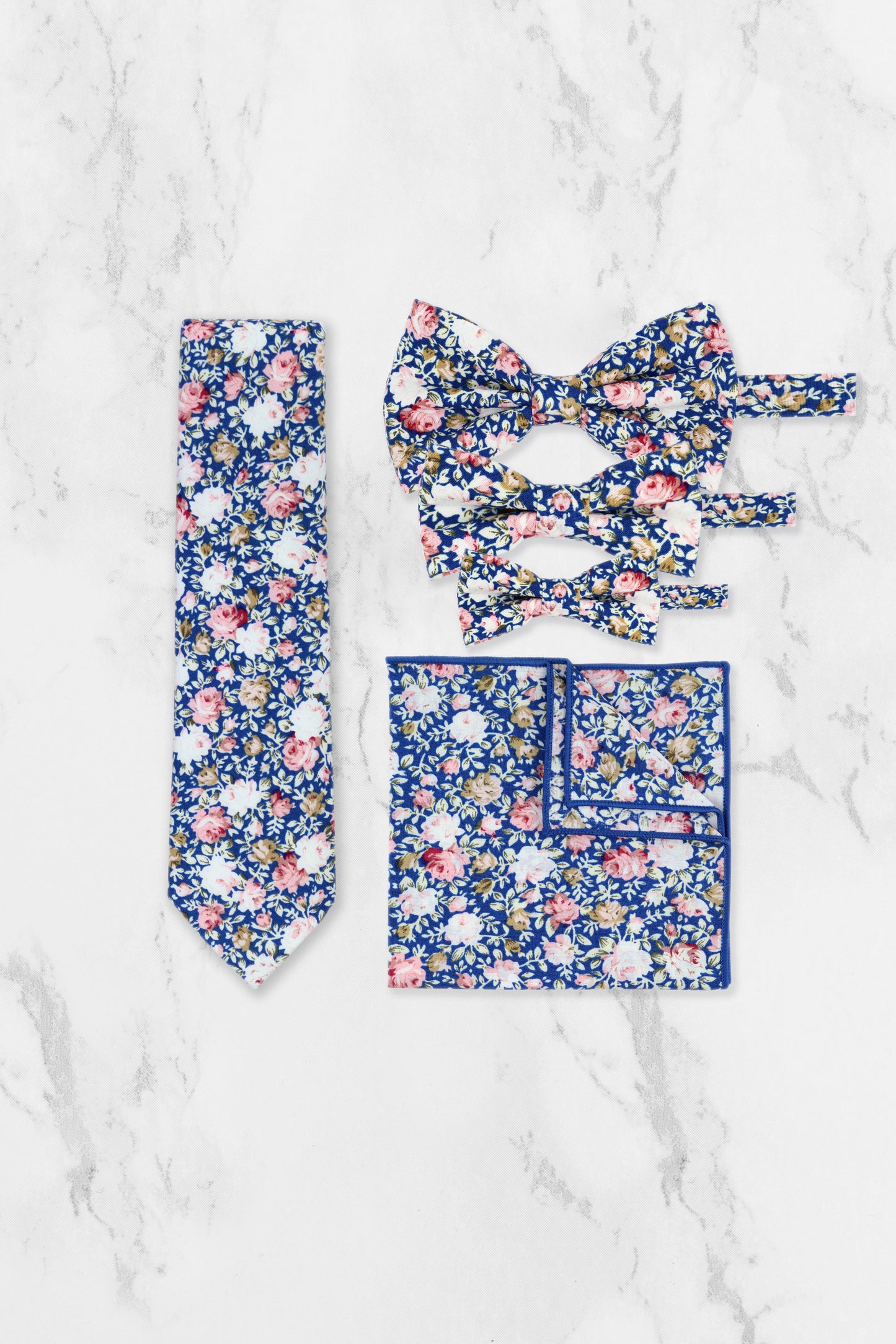 100% Cotton Floral Print Bow Tie - Blue & Pink