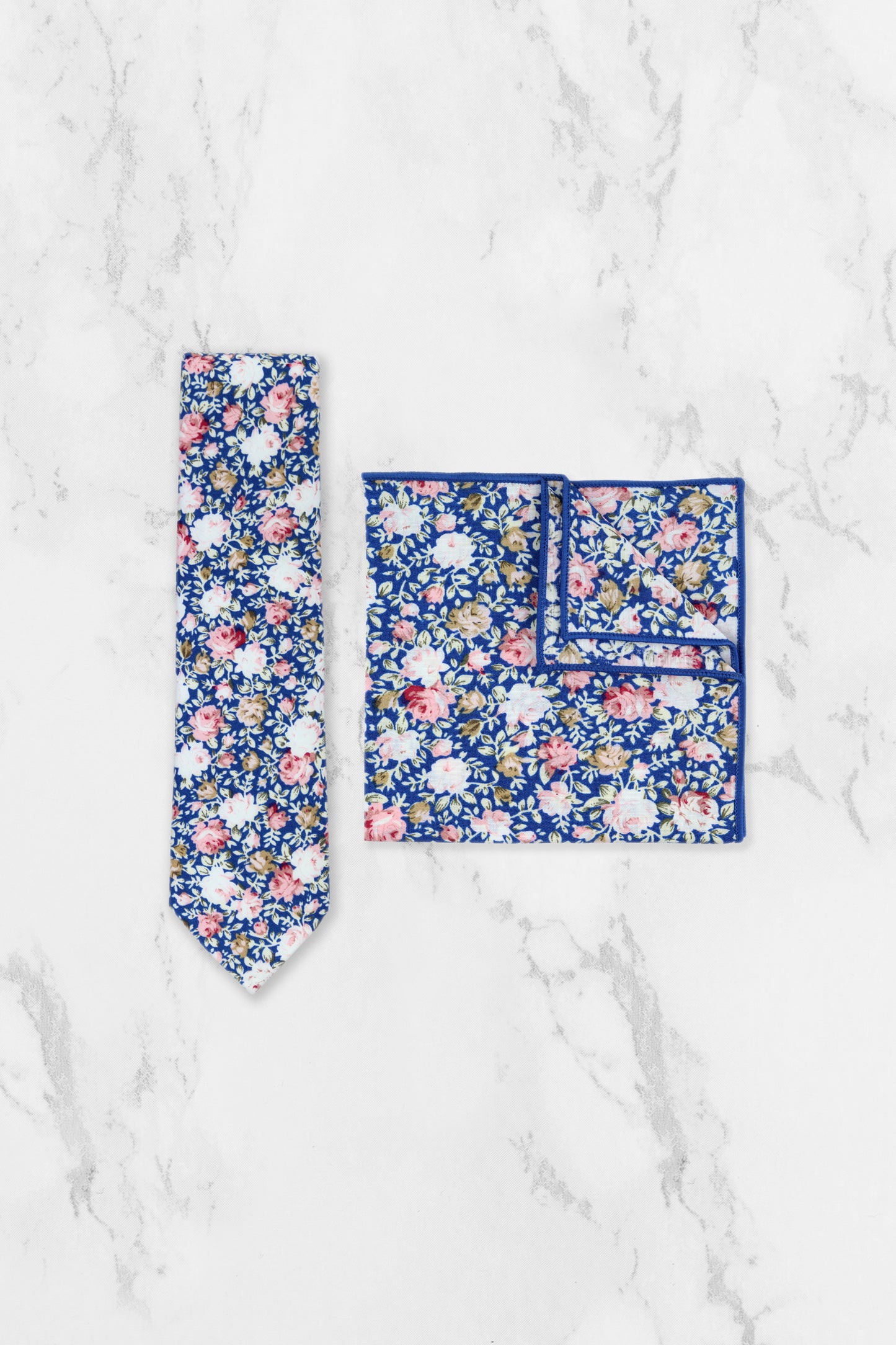100% Cotton Floral Print Tie - Blue & Pink
