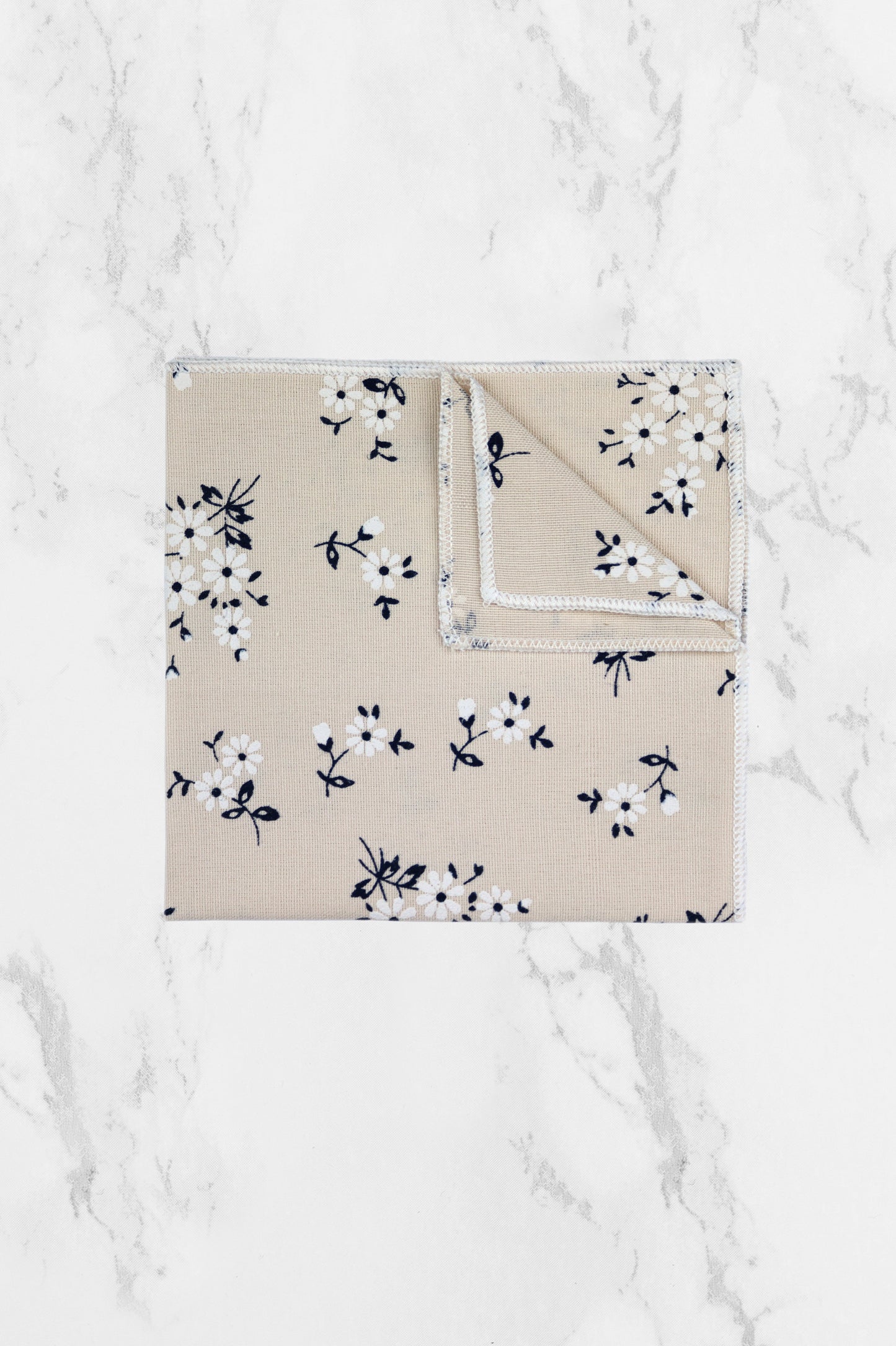 100% Cotton Floral Print Bow Tie - Cream & Navy