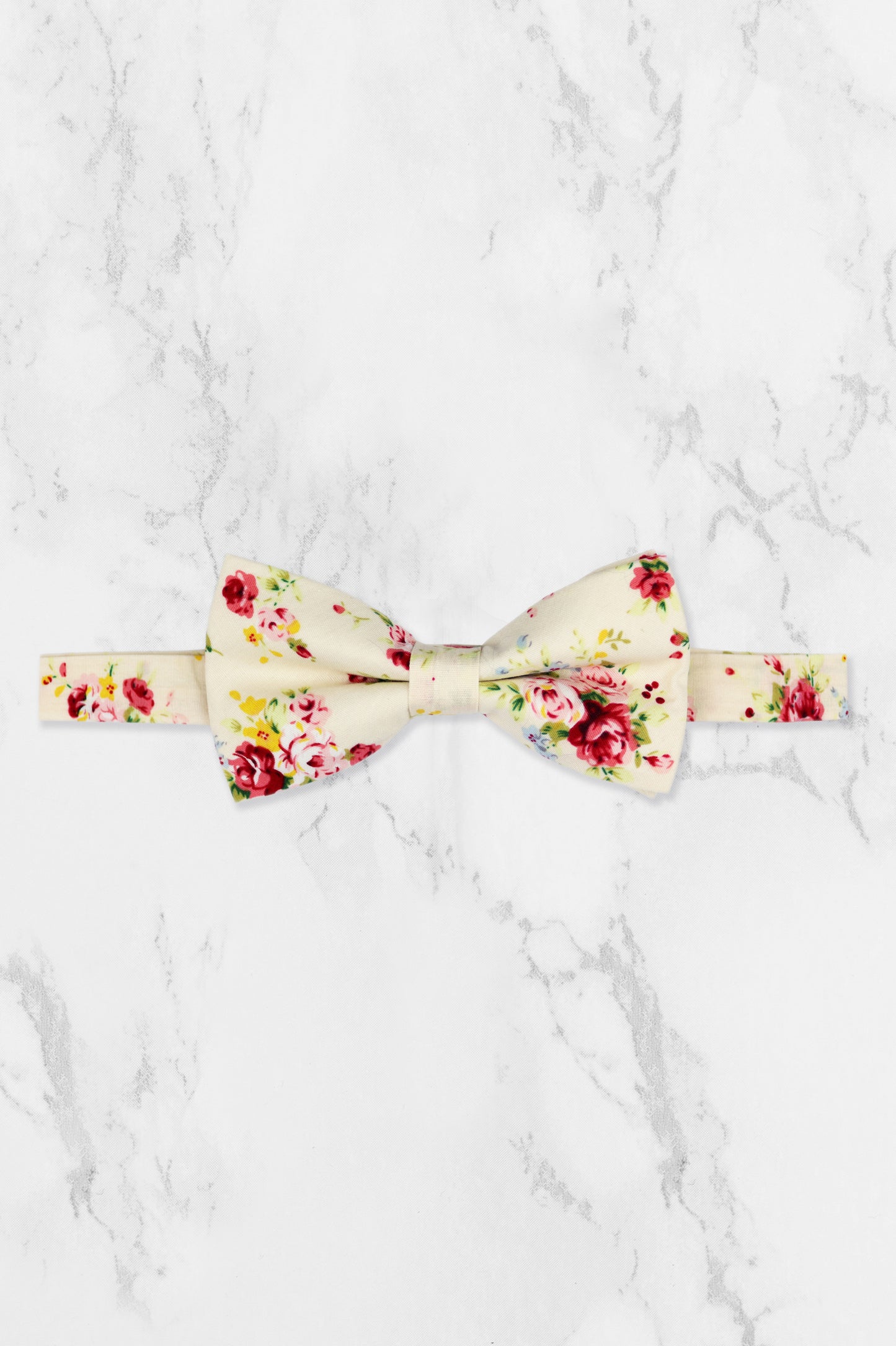 100% Cotton Floral Print Tie - Cream & Pink