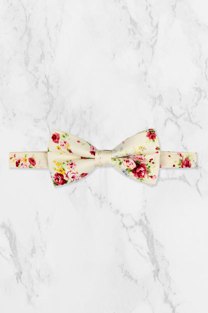 100% Cotton Floral Print Tie - Cream & Pink