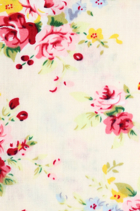 100% Cotton Floral Print Bow Tie - Cream & Pink
