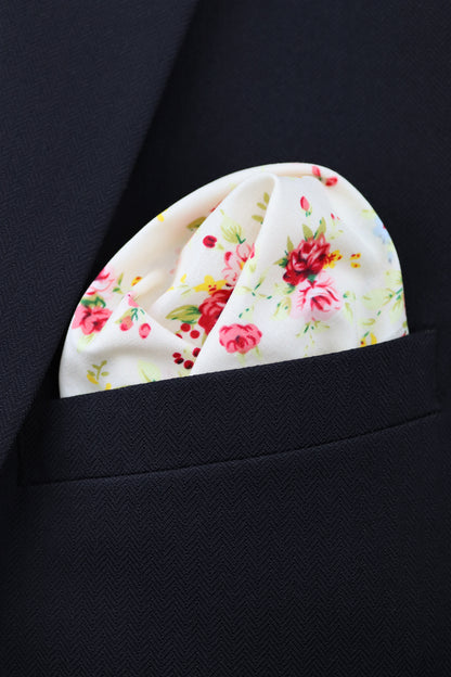 100% Cotton Floral Print Bow Tie - Cream & Pink