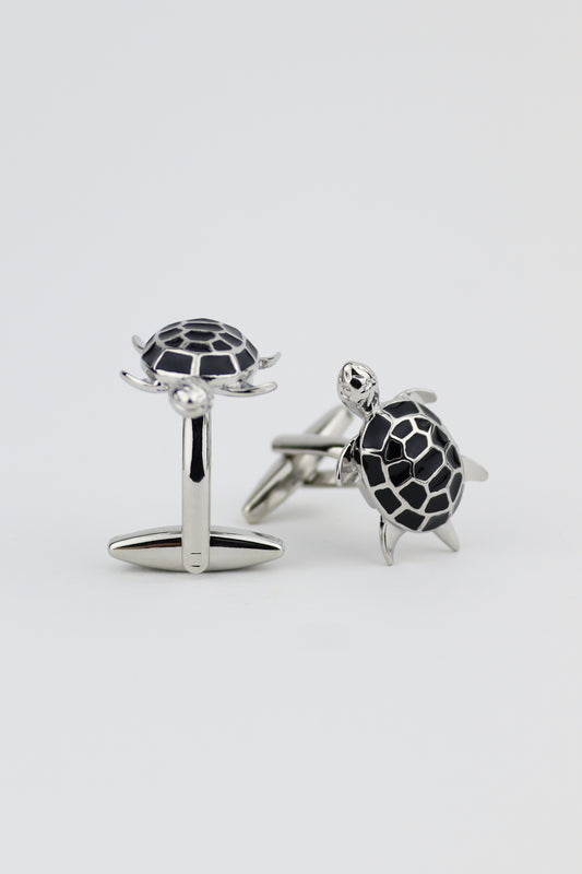 Cufflinks - Black & Silver Turtle