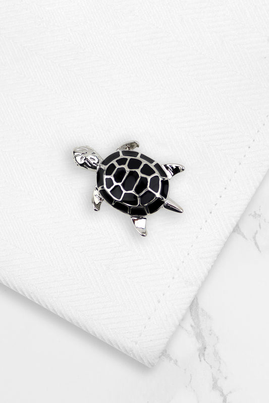 Cufflinks - Black & Silver Turtle