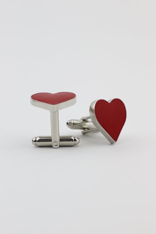 Cufflinks - Silver & Red Heart