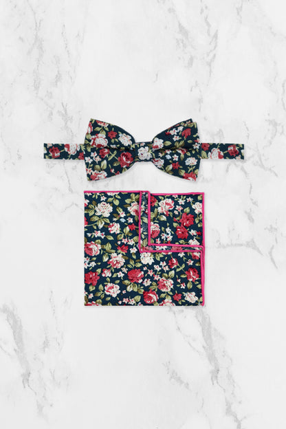 100% Cotton Floral Print Child Bow Tie - Green & Pink