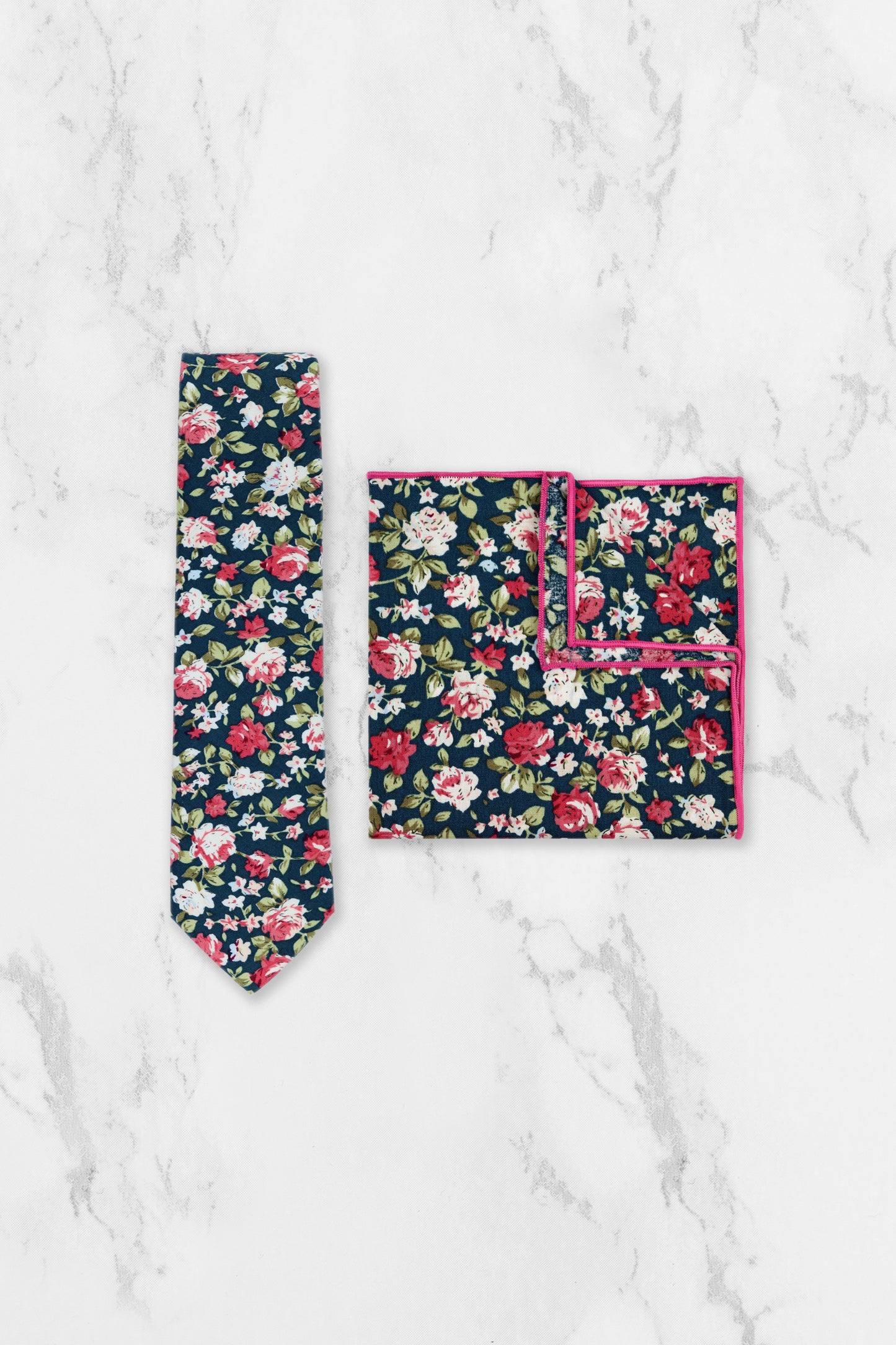 100% Cotton Floral Print Pocket Square - Green & Pink