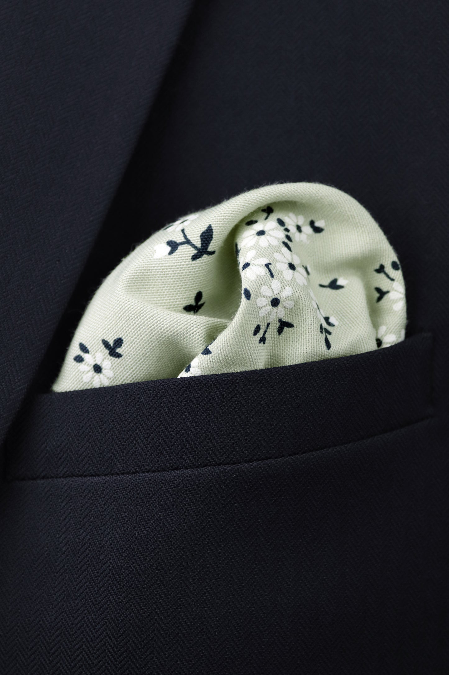 100% Cotton Floral Print Pocket Square - Green & Navy