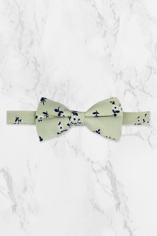 100% Cotton Floral Print Bow Tie - Green & Navy