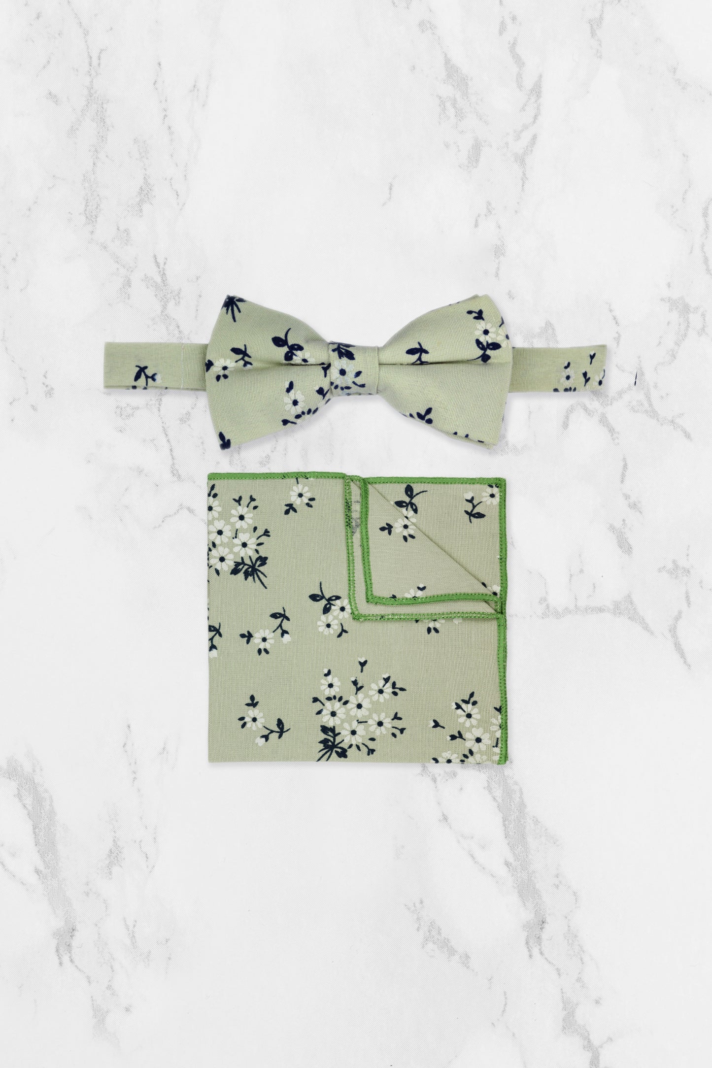 100% Cotton Floral Print Pocket Square - Green & Navy