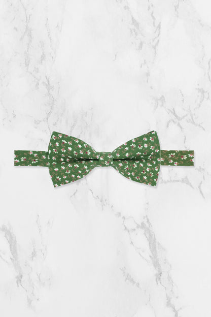 100% Cotton Floral Print Tie - Green & White