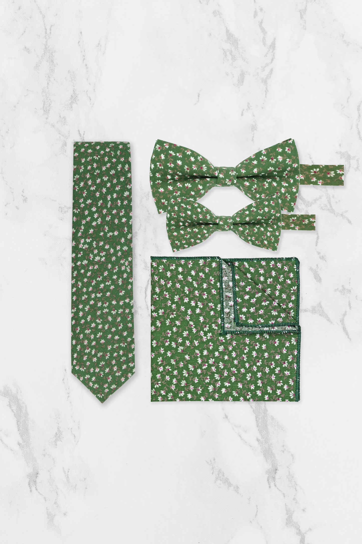 100% Cotton Floral Print Tie - Green & White