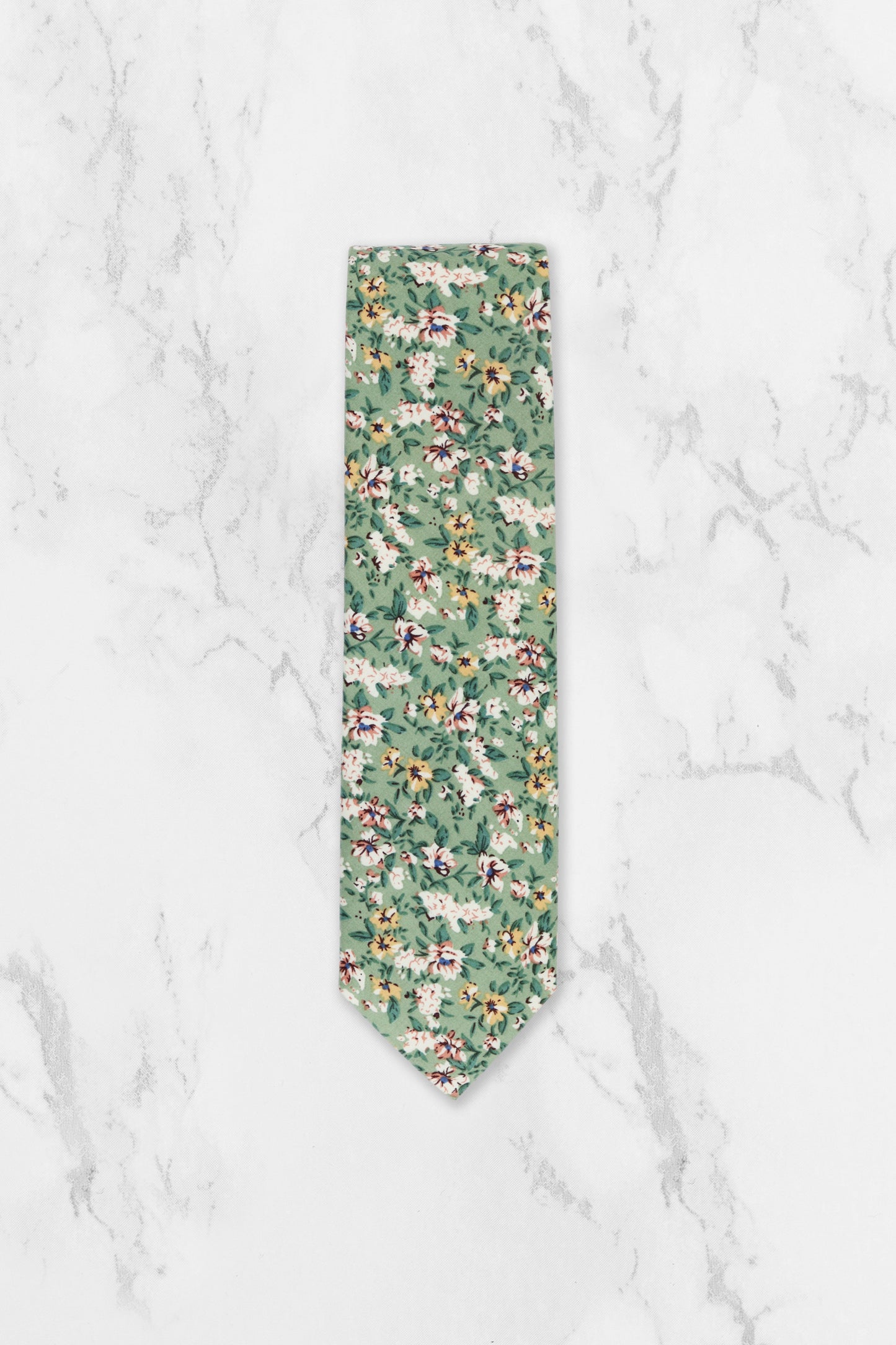 100% Cotton Floral Print Tie - Sage Green