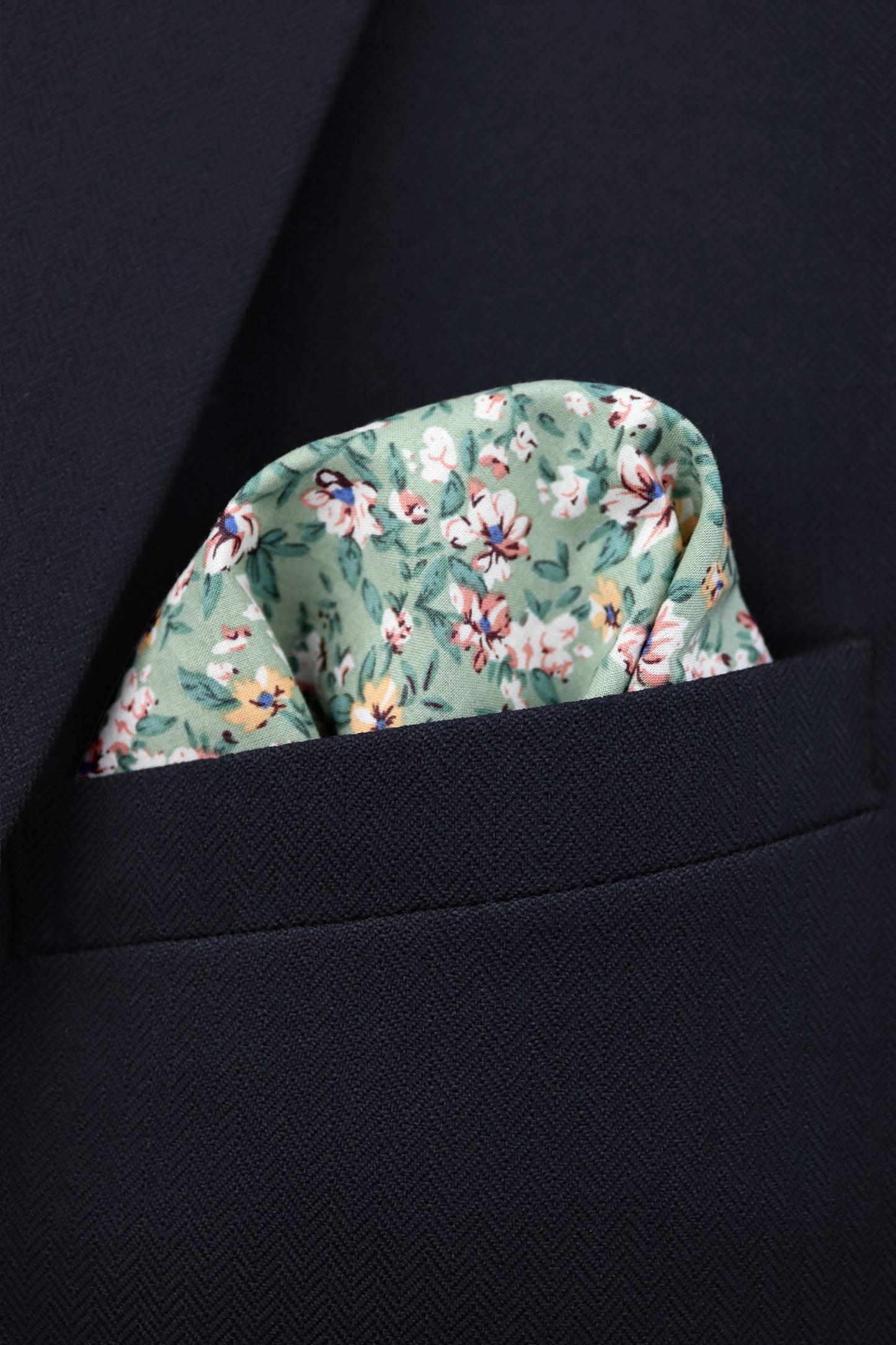 100% Cotton Floral Print Pocket Square - Sage Green